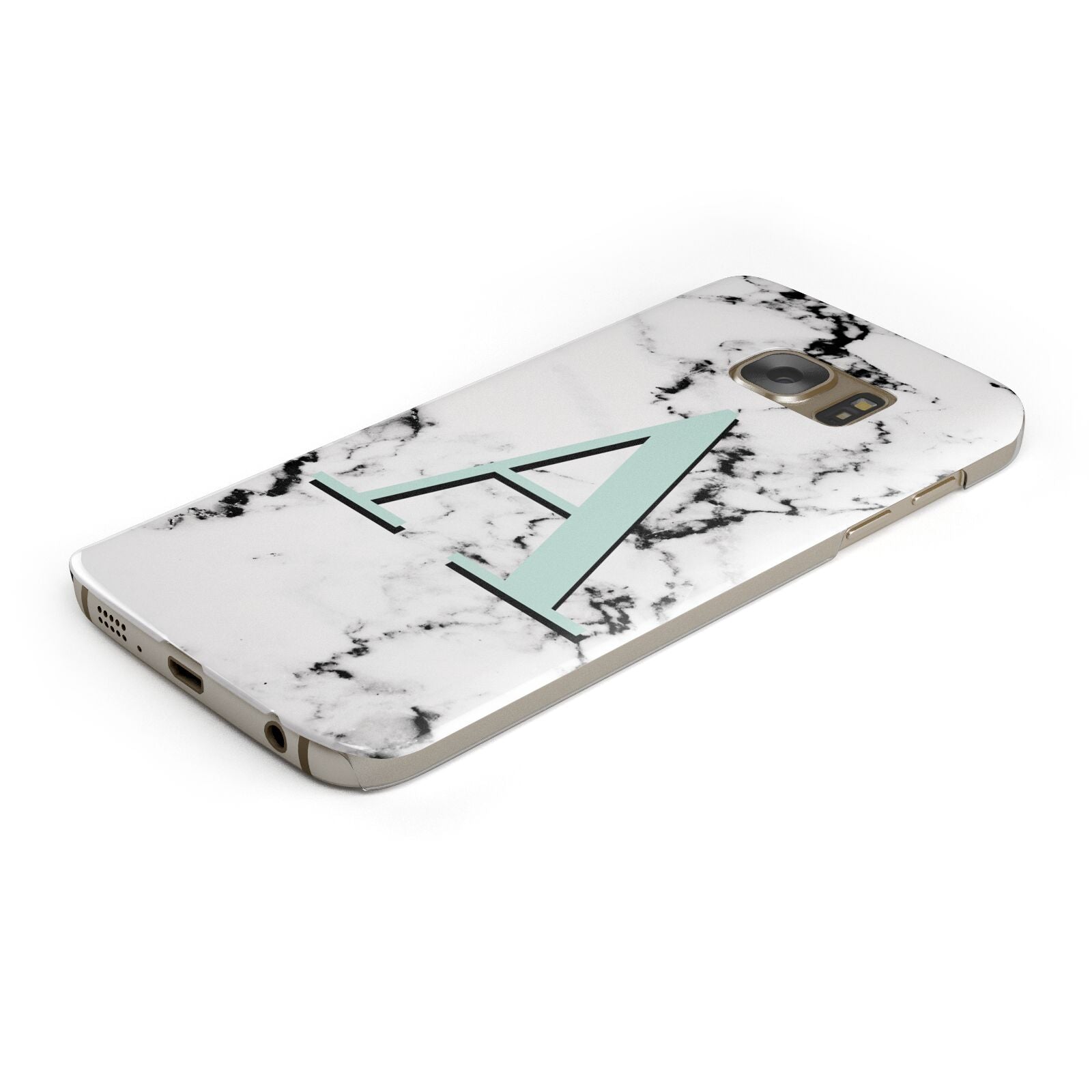 Personalised Mint Single Initial Marble Protective Samsung Galaxy Case Angled Image