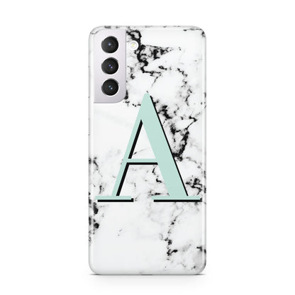 Personalised Mint Single Initial Marble Samsung S21 Case