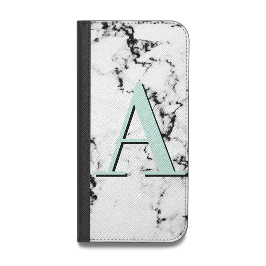 Personalised Mint Single Initial Marble Vegan Leather Flip iPhone Case