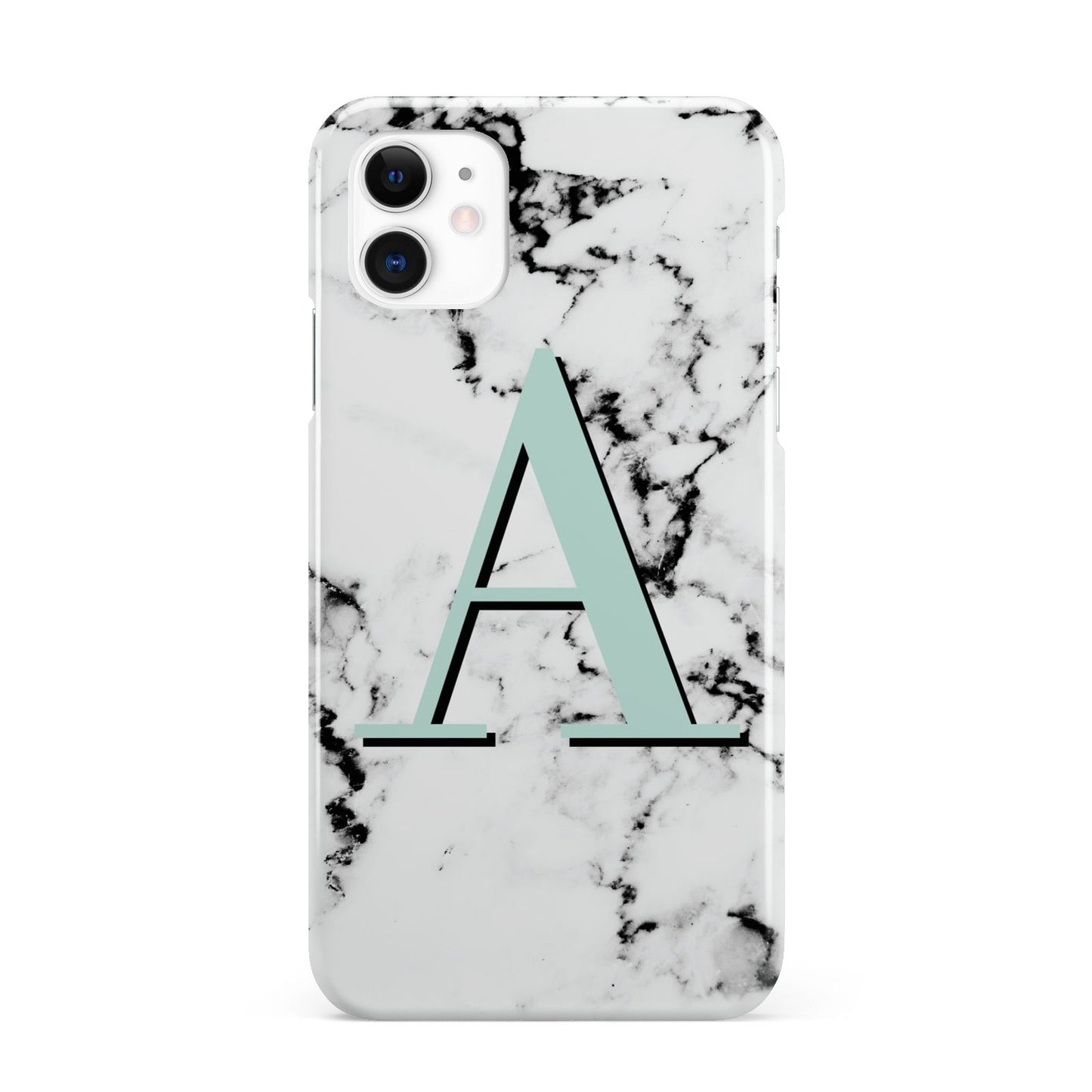 Personalised Mint Single Initial Marble iPhone 11 3D Snap Case