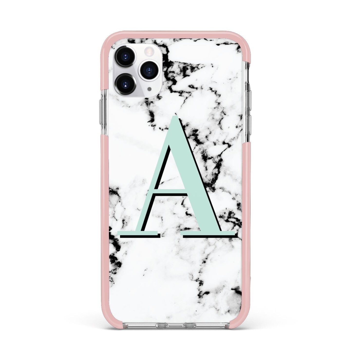 Personalised Mint Single Initial Marble iPhone 11 Pro Max Impact Pink Edge Case