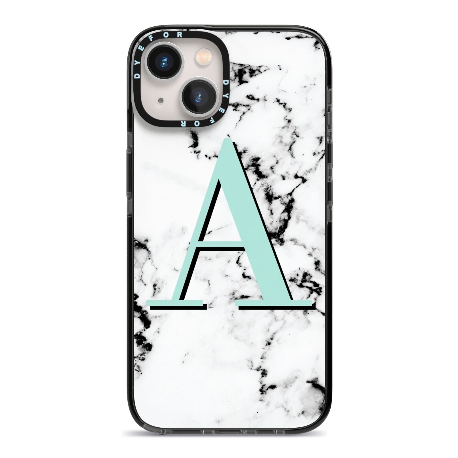 Personalised Mint Single Initial Marble iPhone 13 Black Impact Case on Silver phone