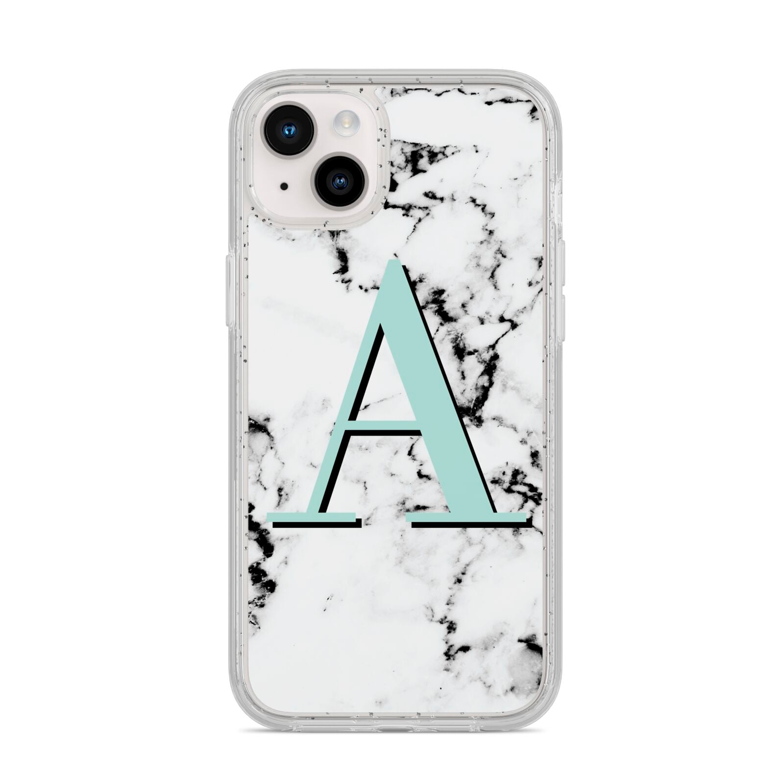 Personalised Mint Single Initial Marble iPhone 14 Plus Glitter Tough Case Starlight