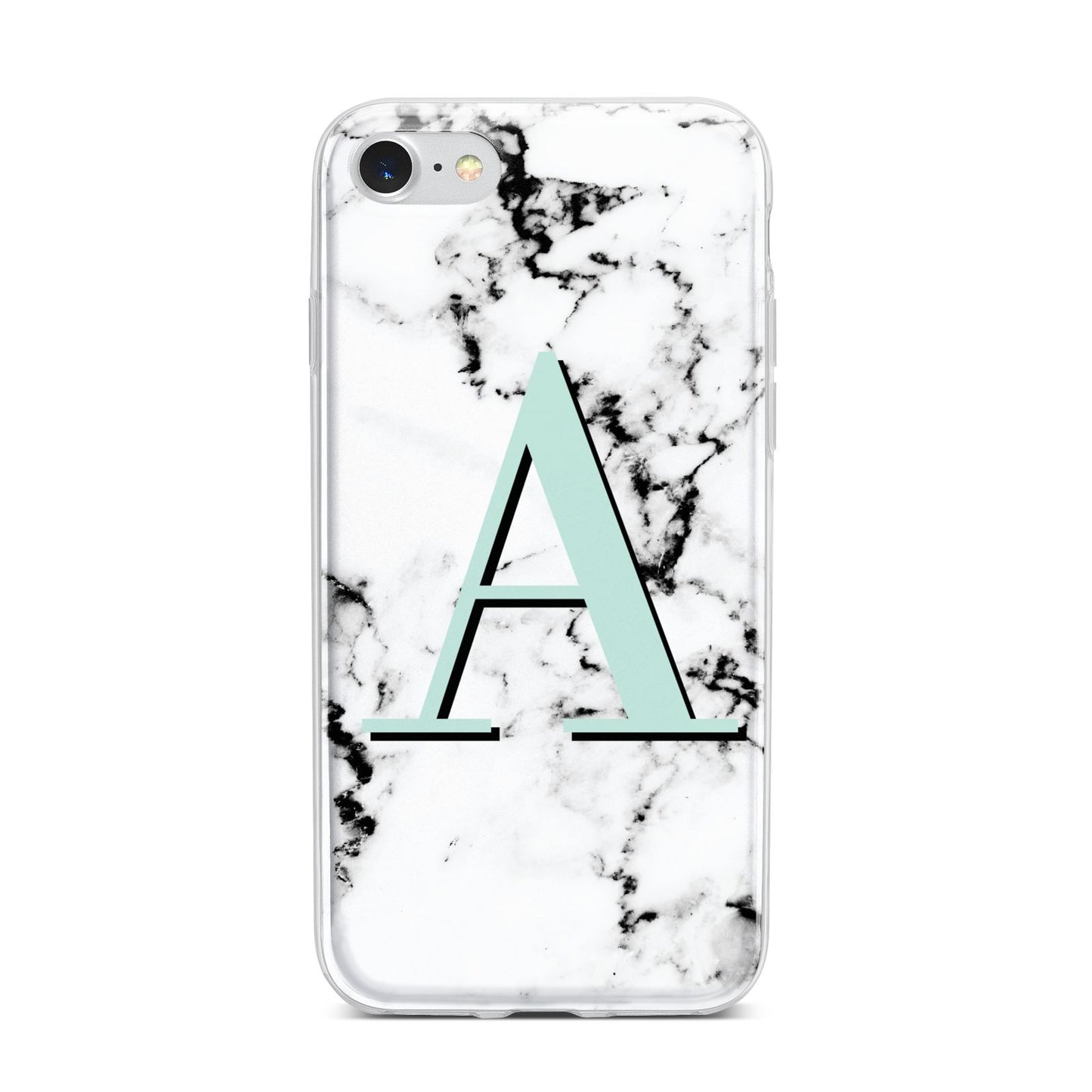 Personalised Mint Single Initial Marble iPhone 7 Bumper Case on Silver iPhone