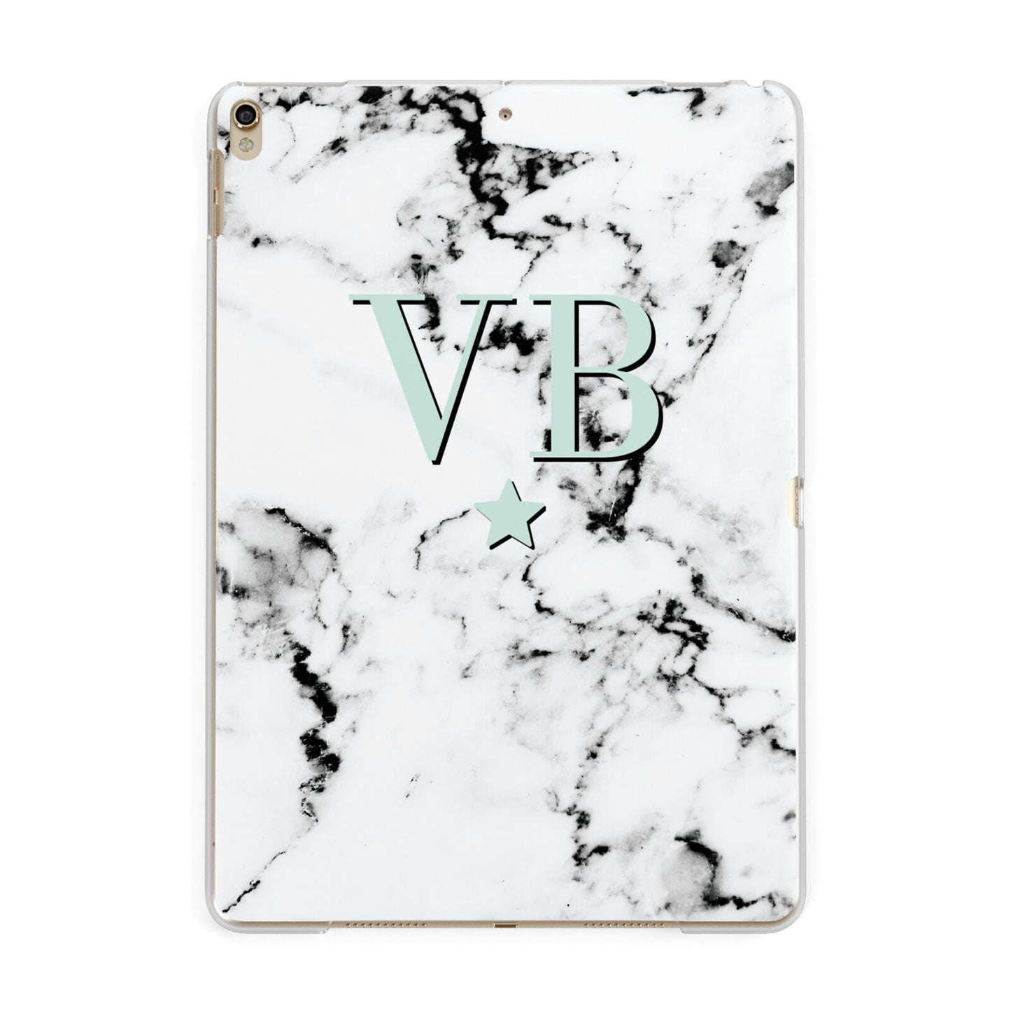 Personalised Mint Star With Monogram Marble Apple iPad Gold Case