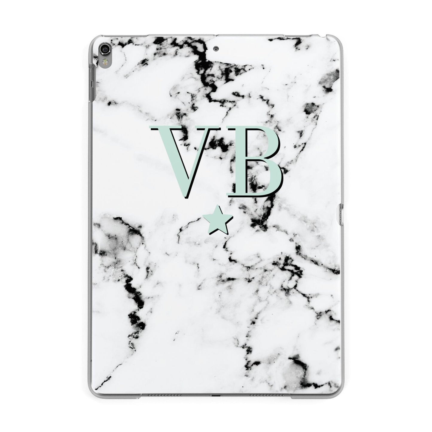 Personalised Mint Star With Monogram Marble Apple iPad Grey Case