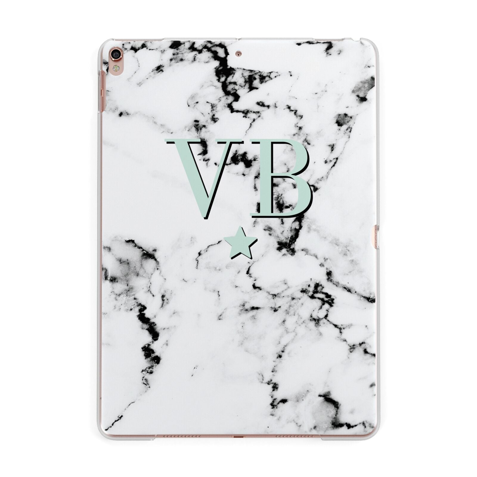 Personalised Mint Star With Monogram Marble Apple iPad Rose Gold Case