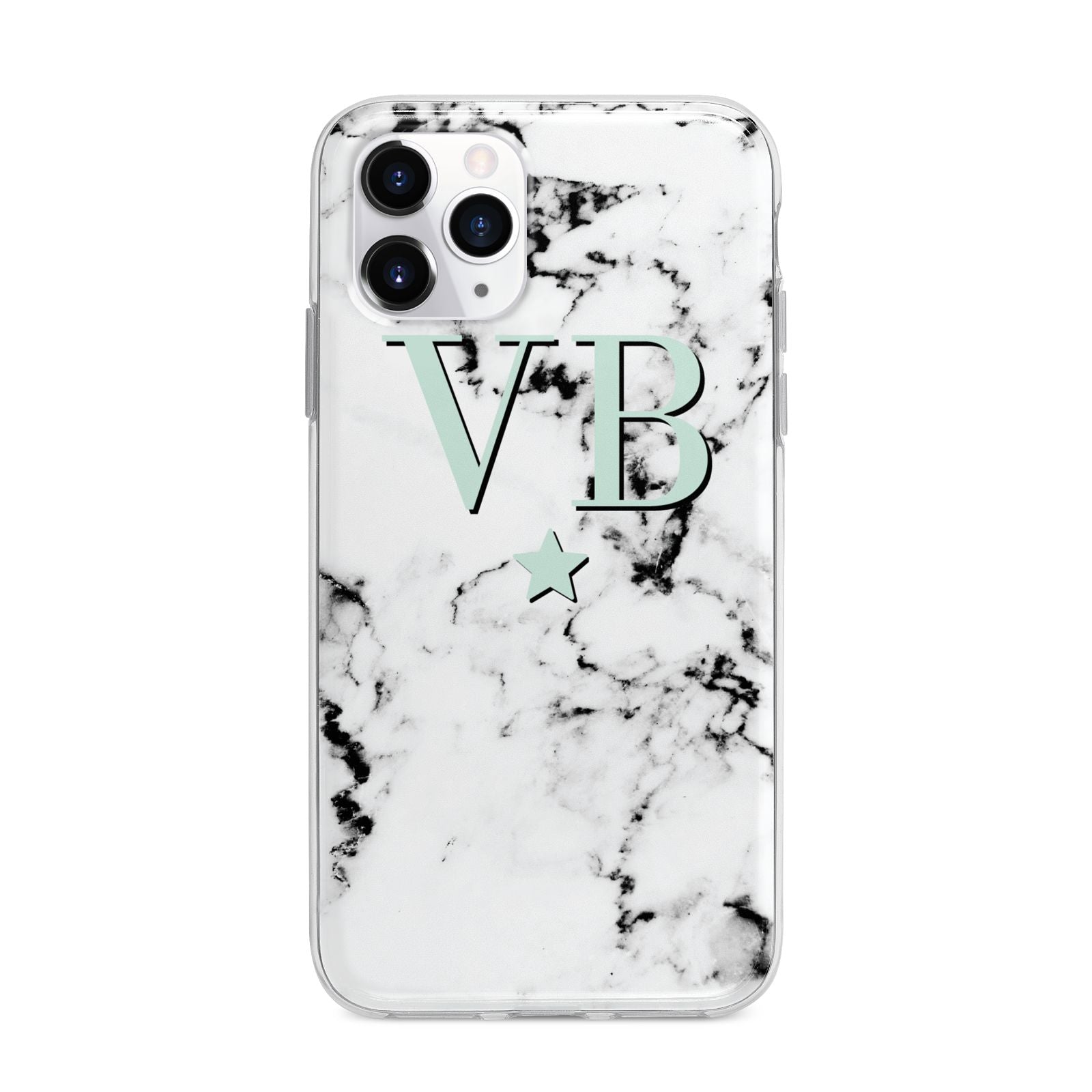 Personalised Mint Star With Monogram Marble Apple iPhone 11 Pro Max in Silver with Bumper Case