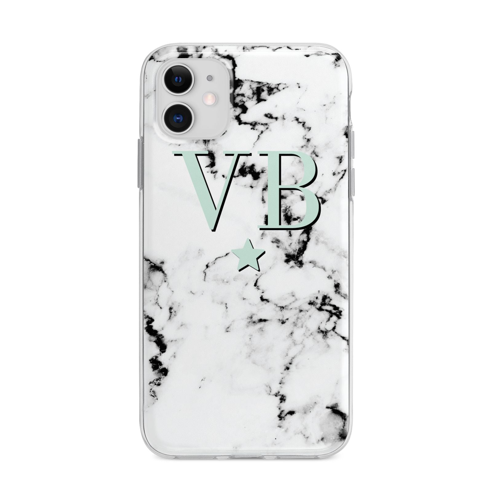 Personalised Mint Star With Monogram Marble Apple iPhone 11 in White with Bumper Case