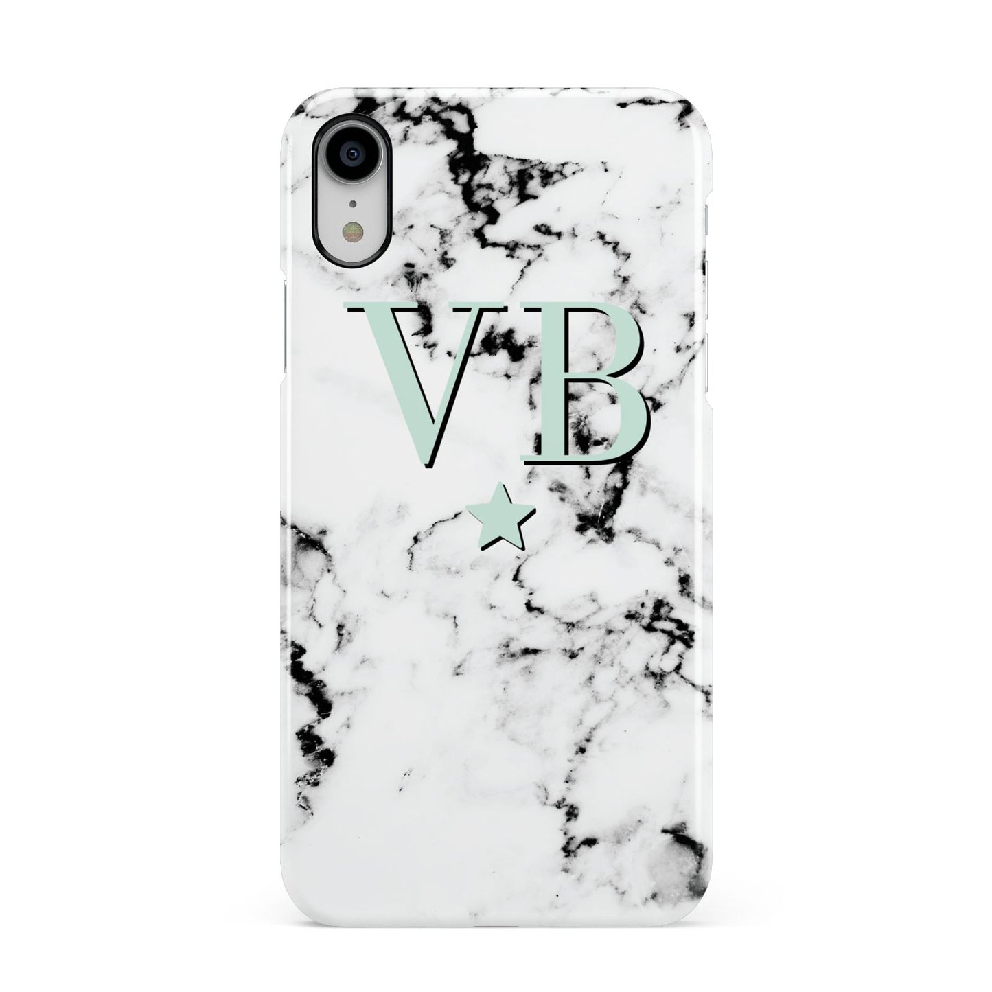 Personalised Mint Star With Monogram Marble Apple iPhone XR White 3D Snap Case