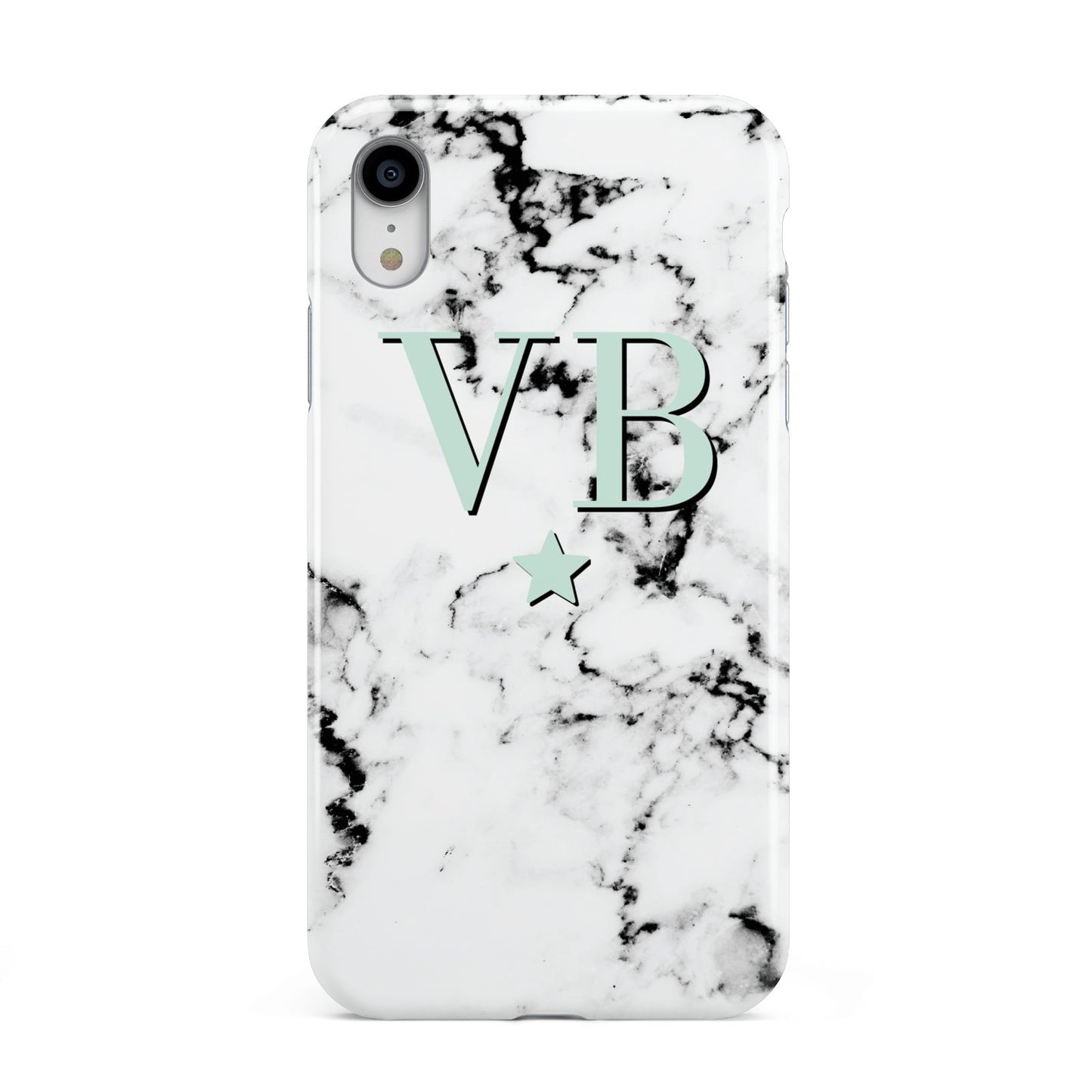 Personalised Mint Star With Monogram Marble Apple iPhone XR White 3D Tough Case