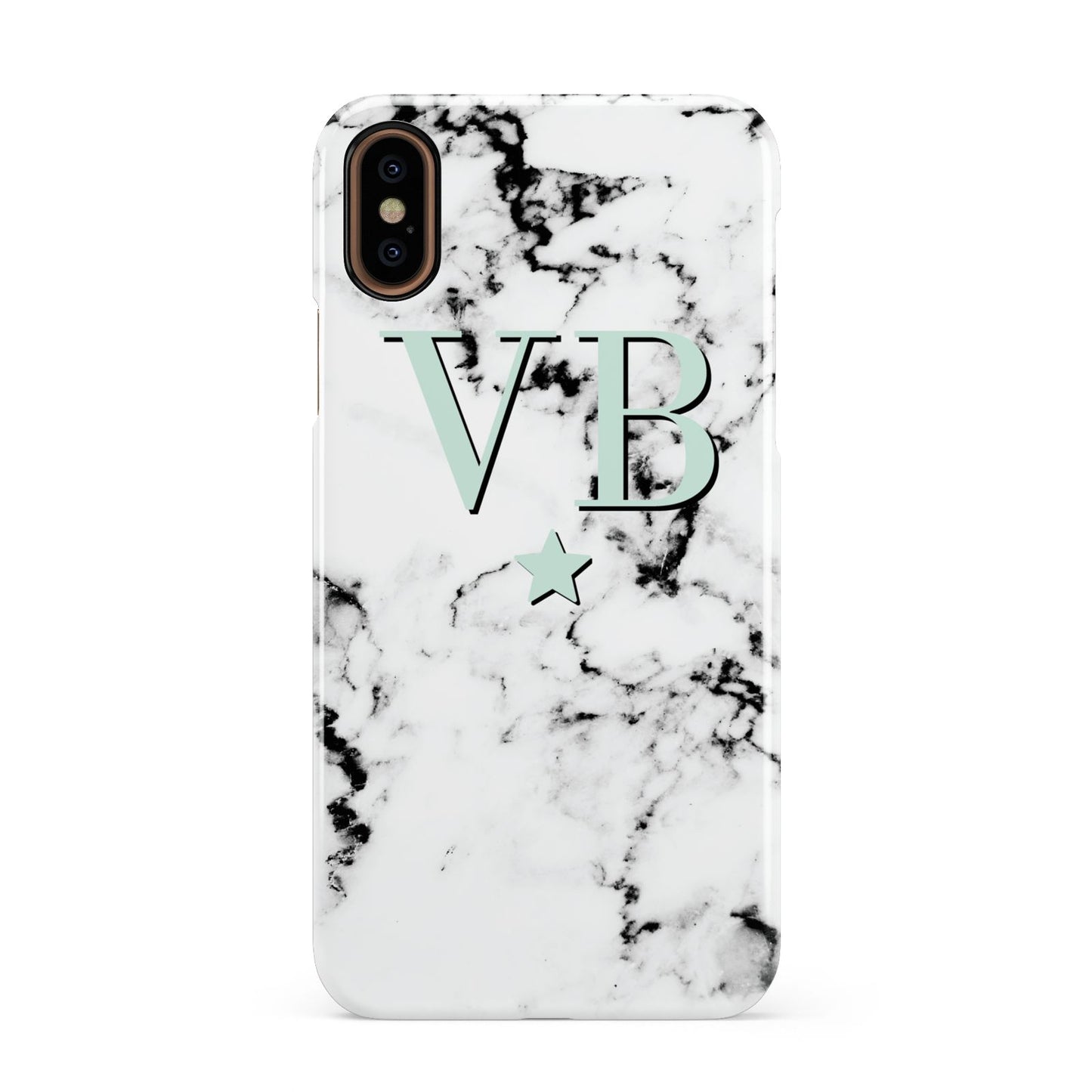 Personalised Mint Star With Monogram Marble Apple iPhone XS 3D Snap Case