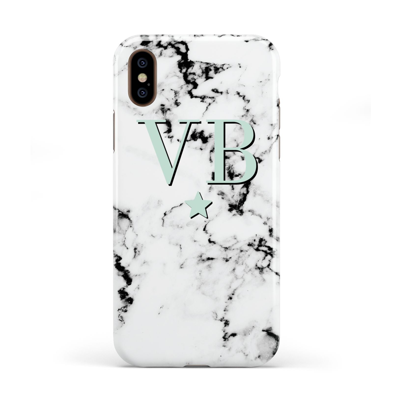 Personalised Mint Star With Monogram Marble Apple iPhone XS 3D Tough