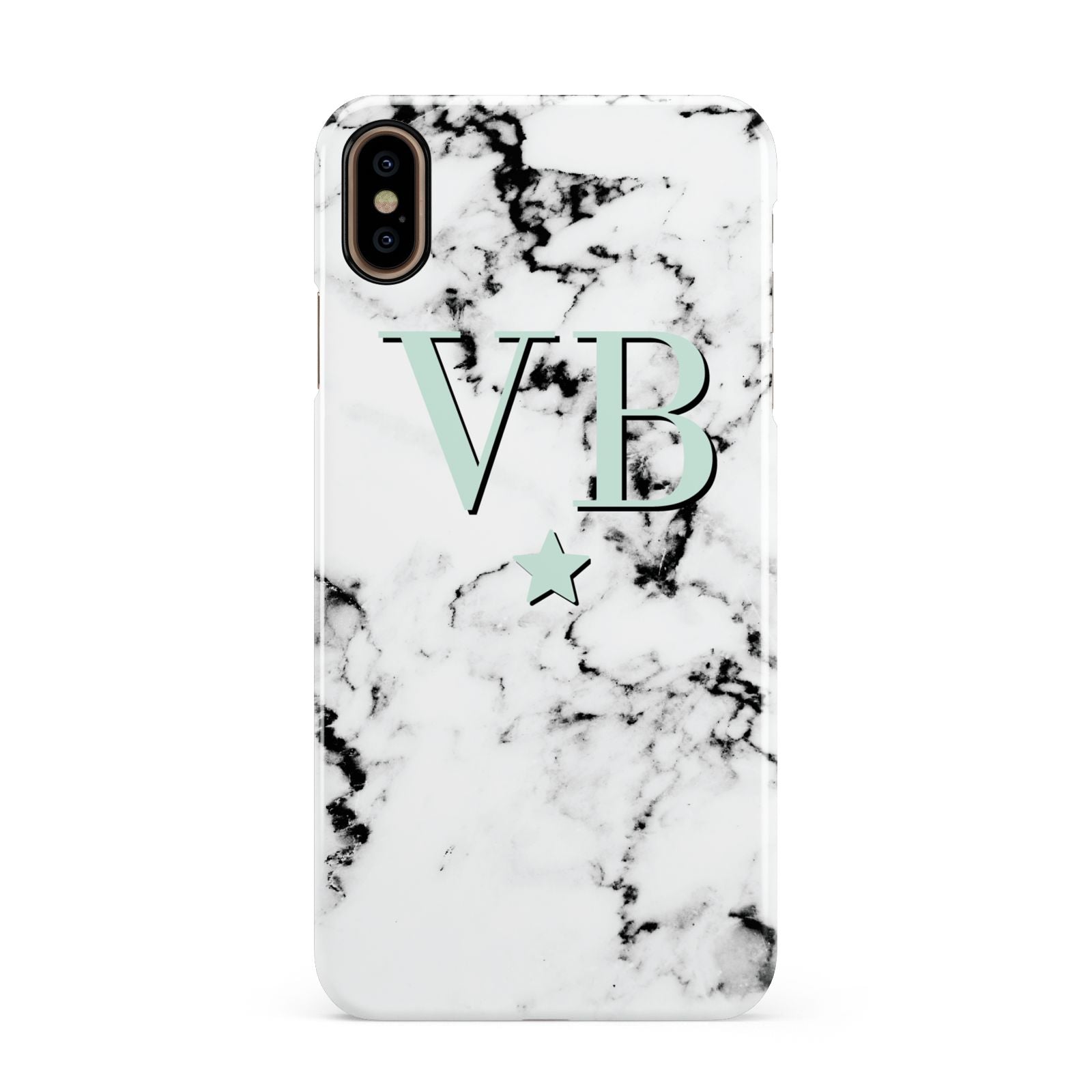 Personalised Mint Star With Monogram Marble Apple iPhone Xs Max 3D Snap Case