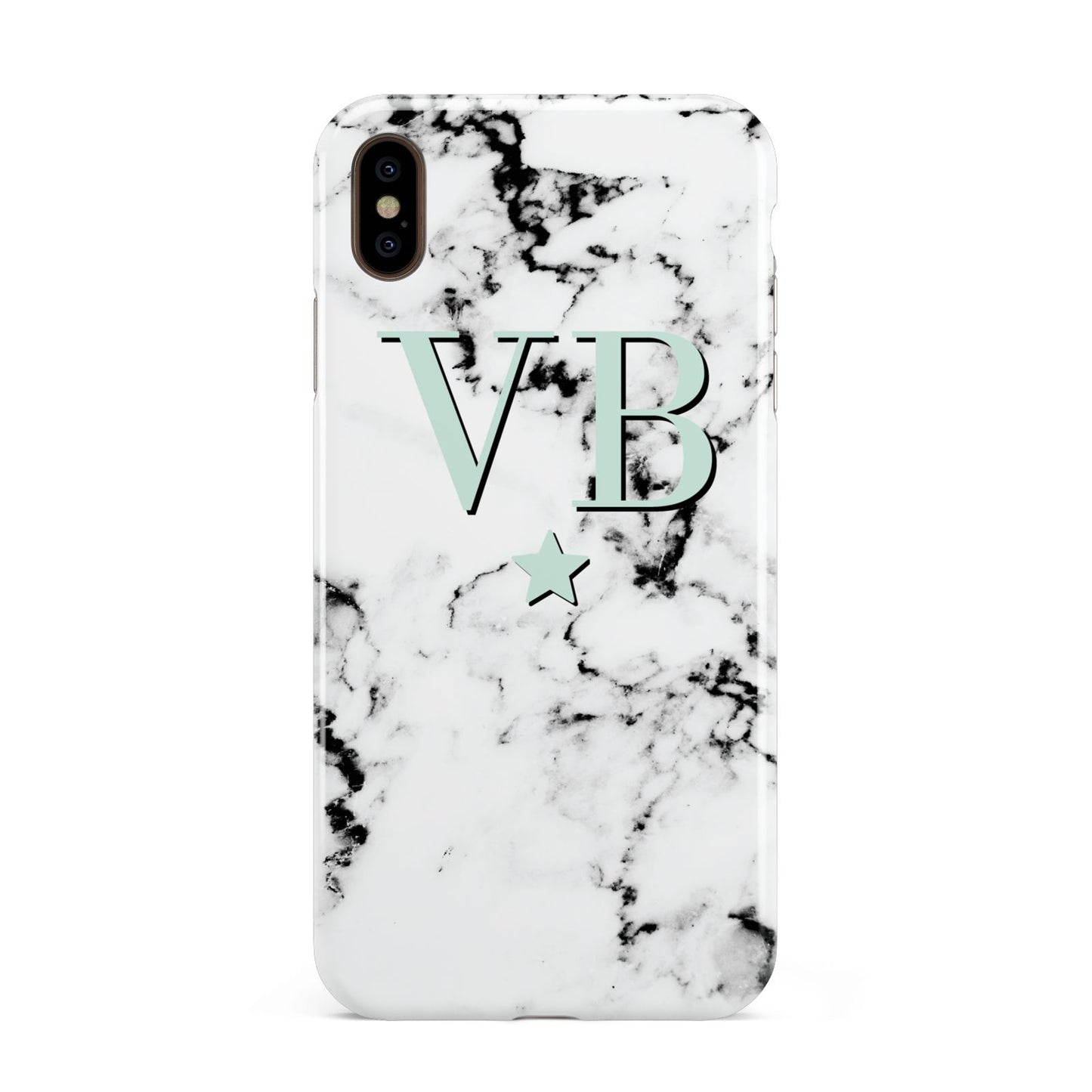 Personalised Mint Star With Monogram Marble Apple iPhone Xs Max 3D Tough Case