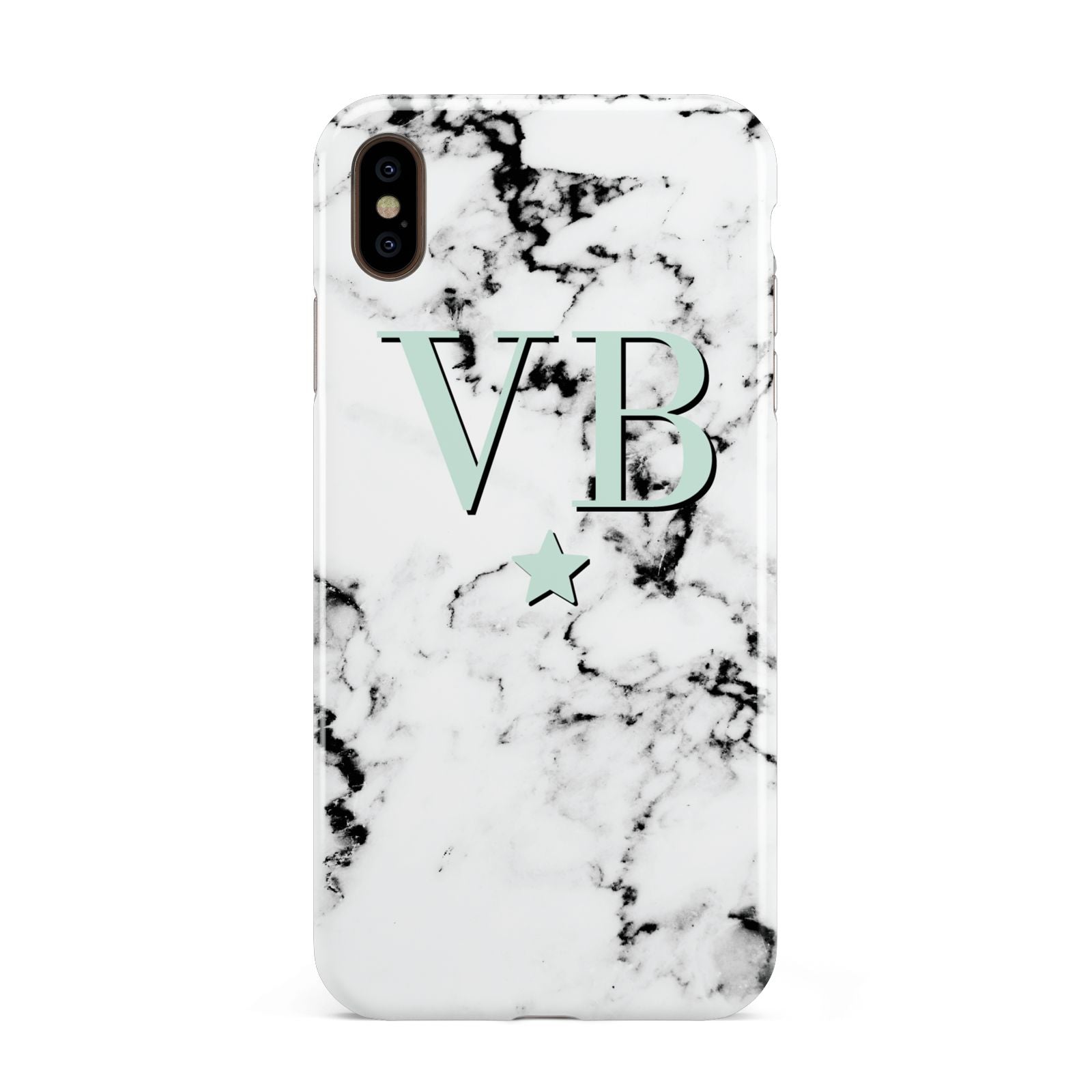 Personalised Mint Star With Monogram Marble Apple iPhone Xs Max 3D Tough Case