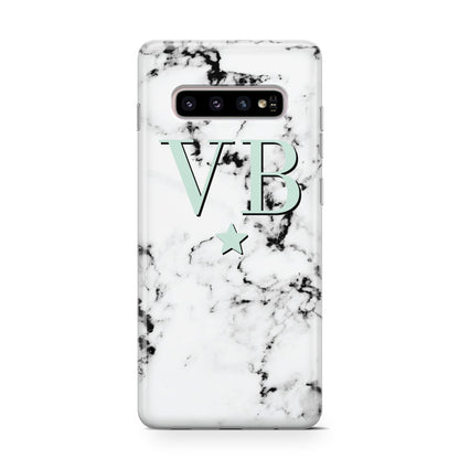 Personalised Mint Star With Monogram Marble Samsung Galaxy S10 Case