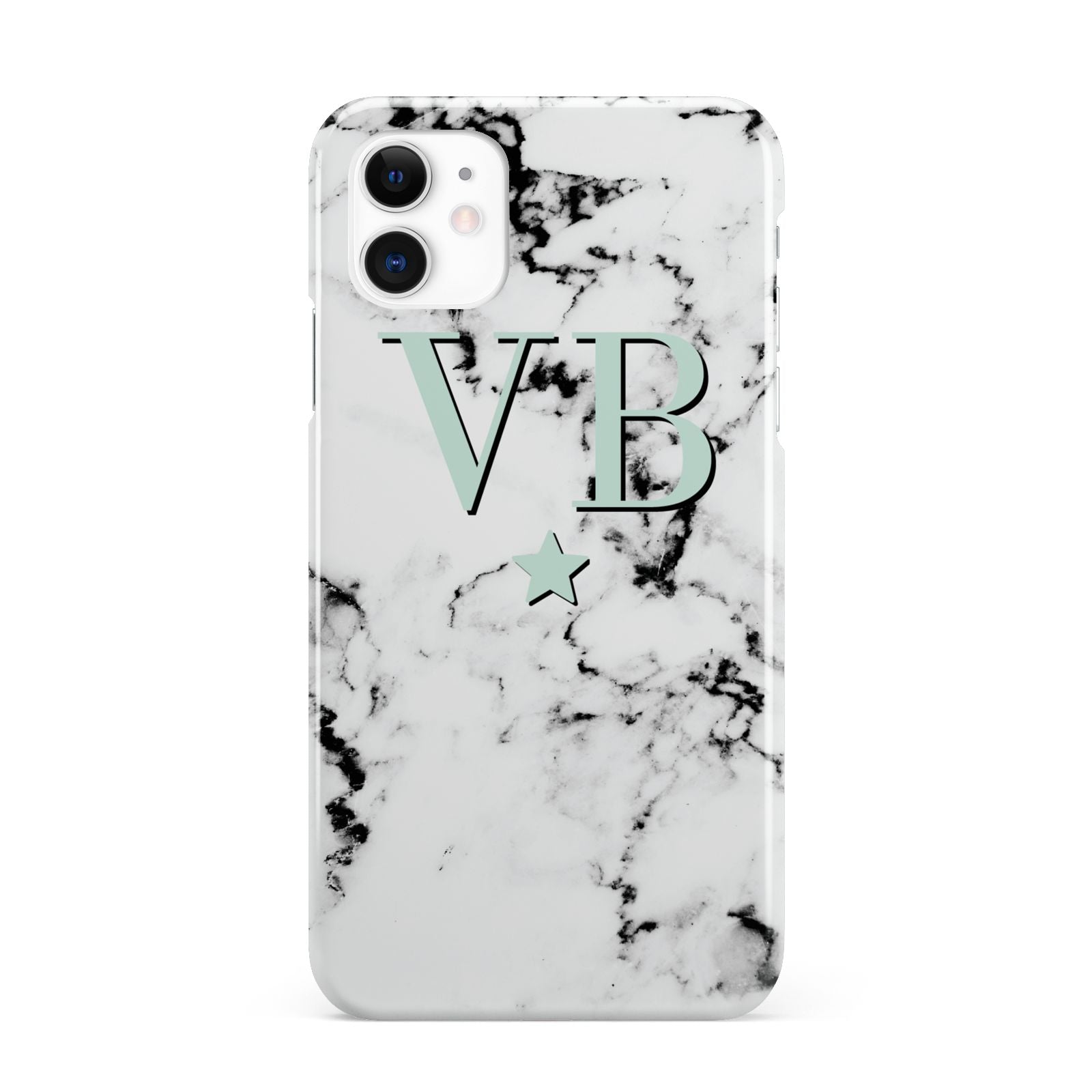 Personalised Mint Star With Monogram Marble iPhone 11 3D Snap Case