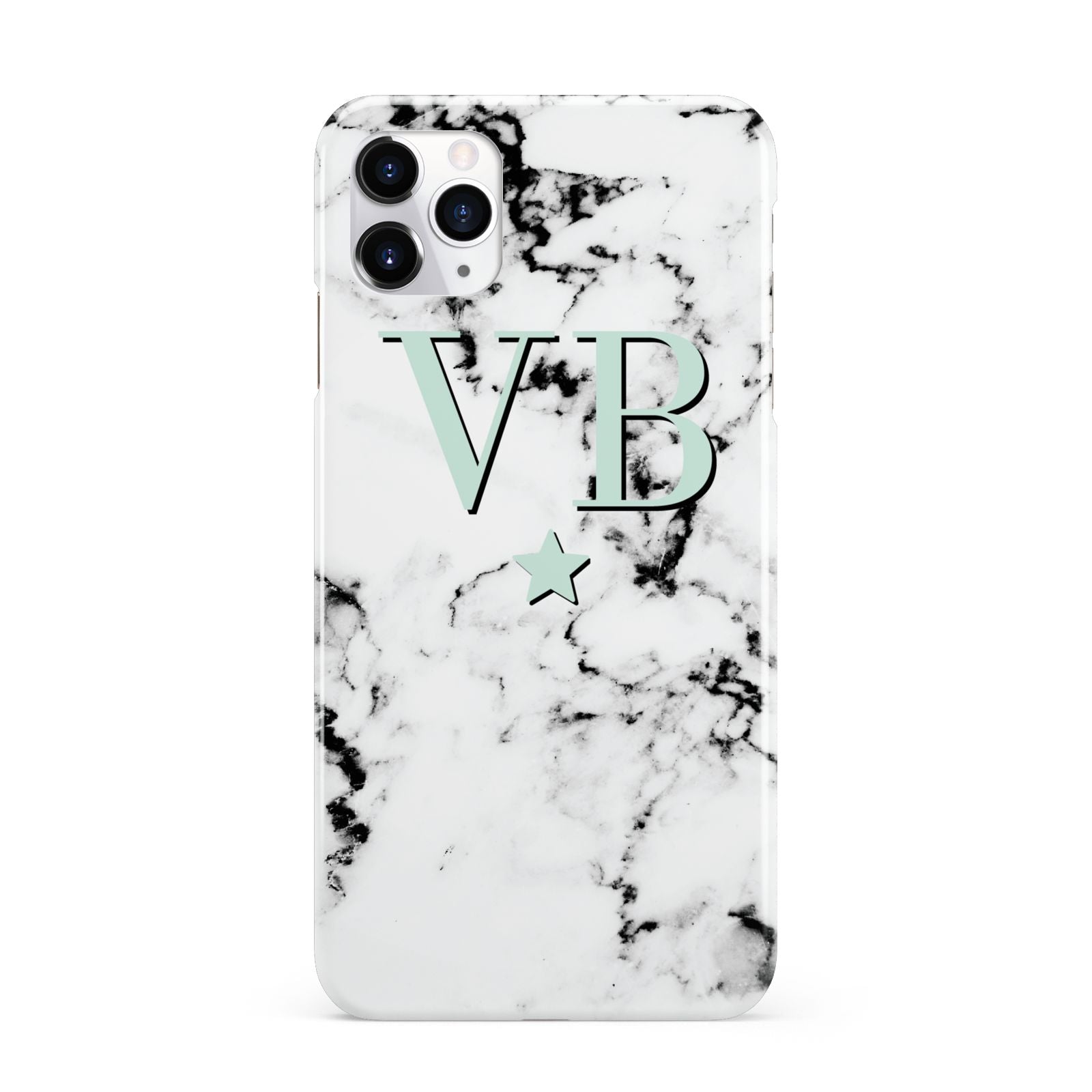 Personalised Mint Star With Monogram Marble iPhone 11 Pro Max 3D Snap Case