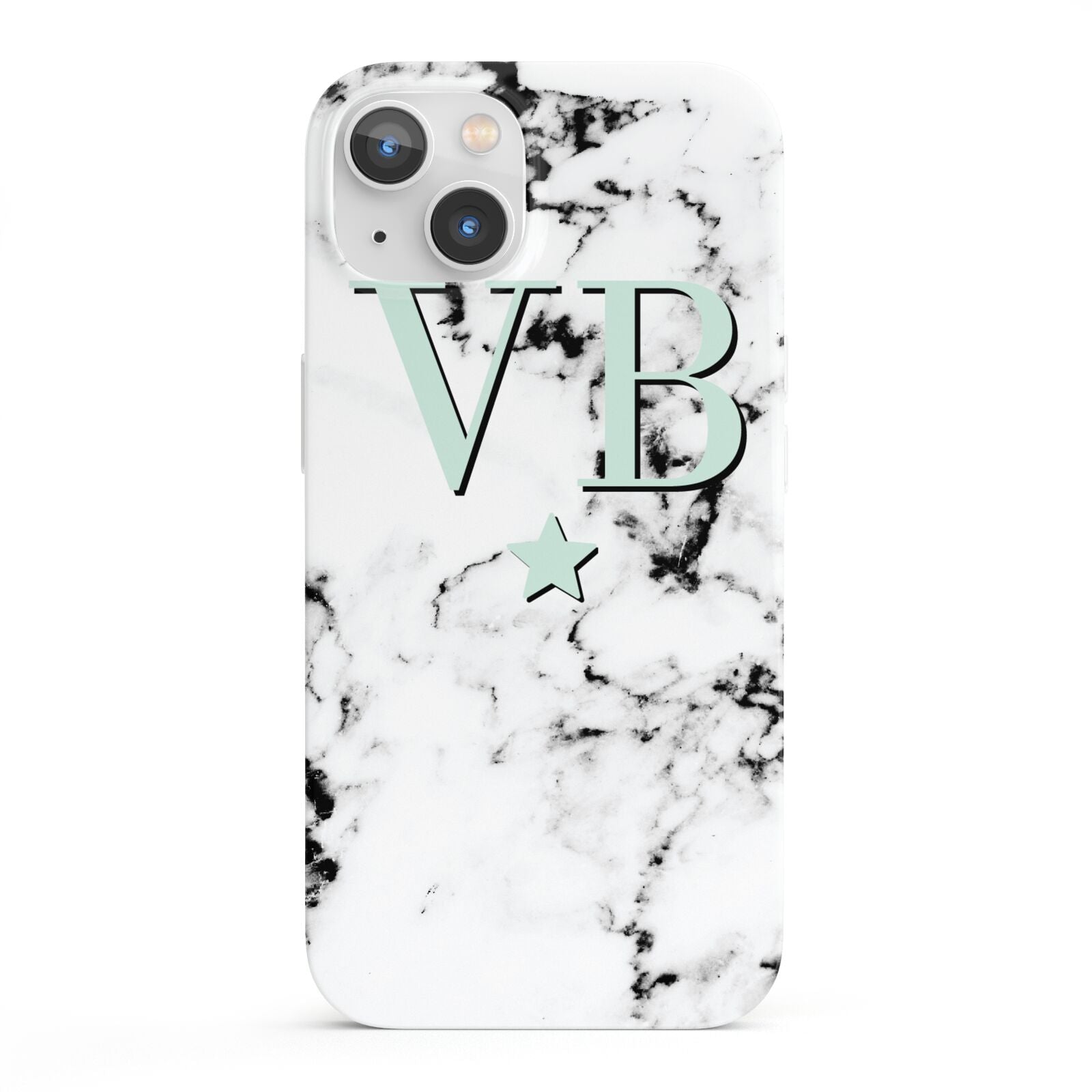 Personalised Mint Star With Monogram Marble iPhone 13 Full Wrap 3D Snap Case