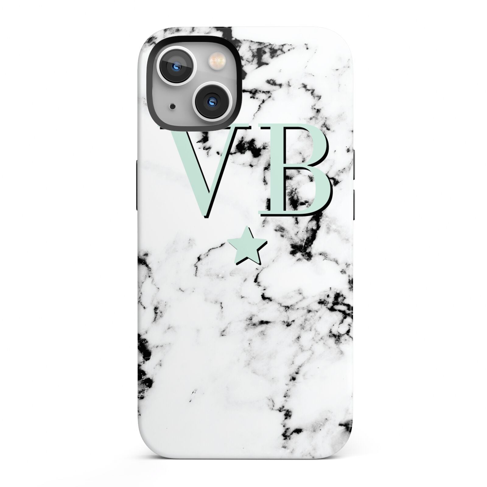 Personalised Mint Star With Monogram Marble iPhone 13 Full Wrap 3D Tough Case