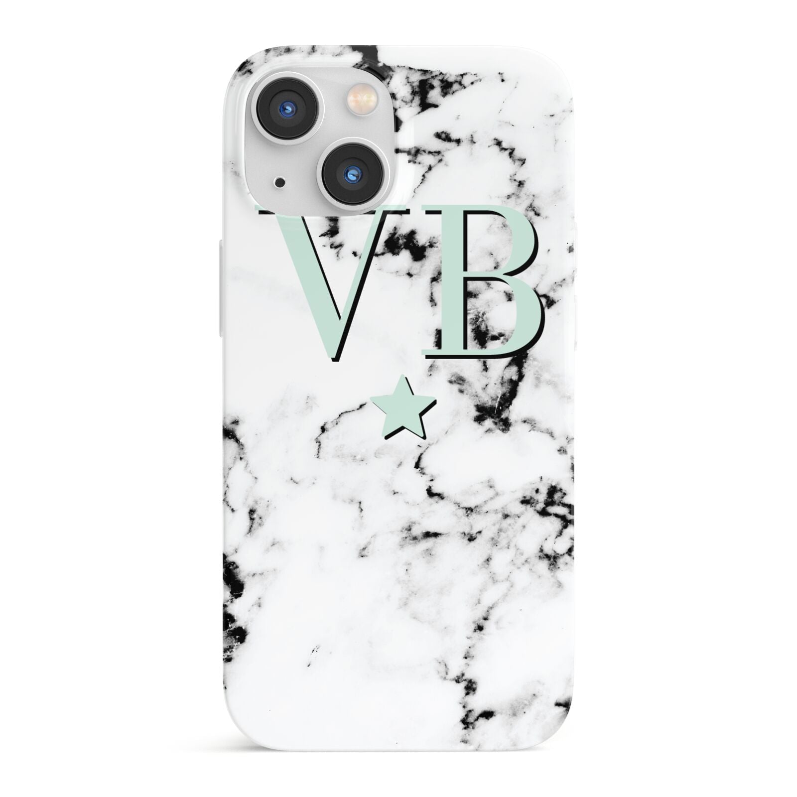 Personalised Mint Star With Monogram Marble iPhone 13 Mini Full Wrap 3D Snap Case