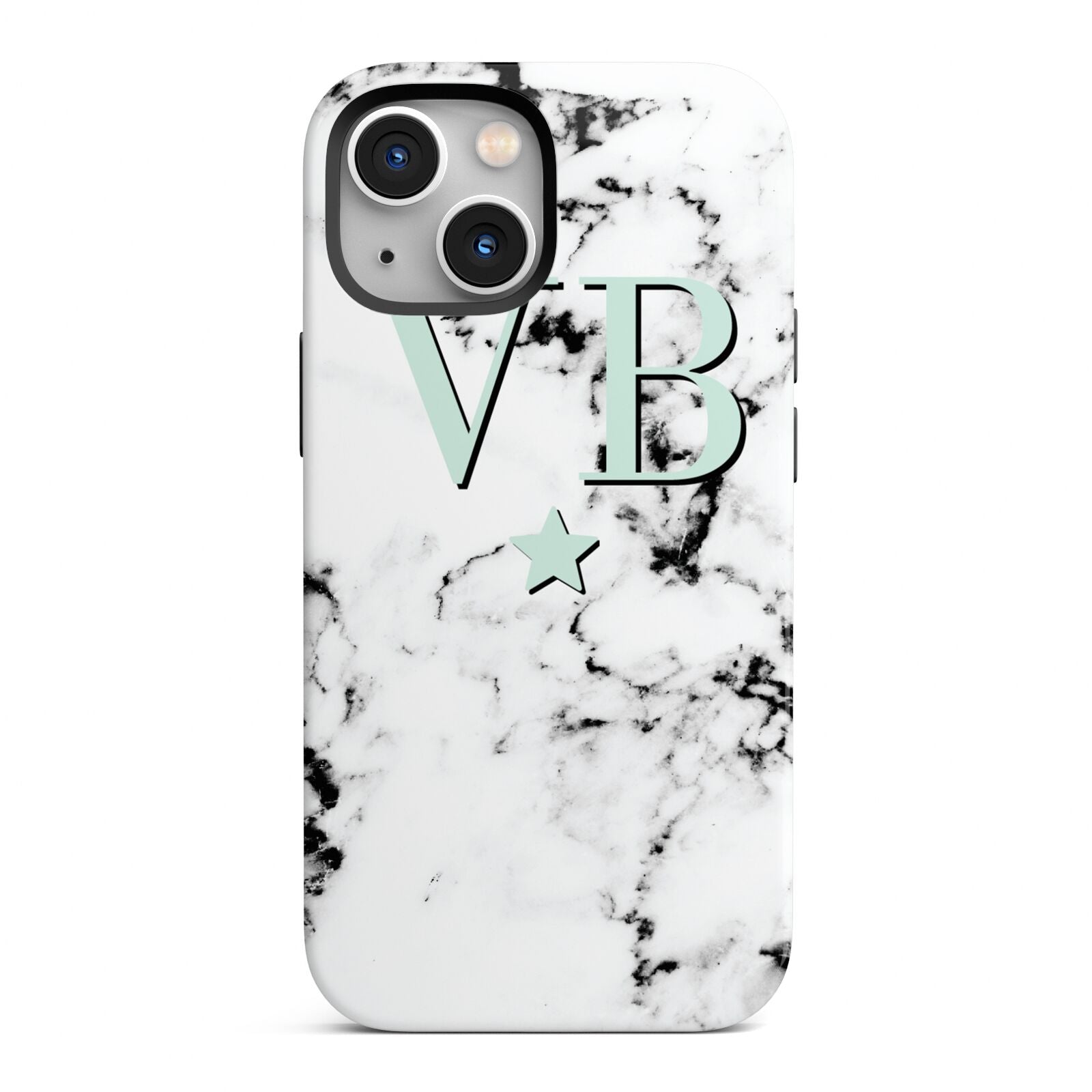 Personalised Mint Star With Monogram Marble iPhone 13 Mini Full Wrap 3D Tough Case