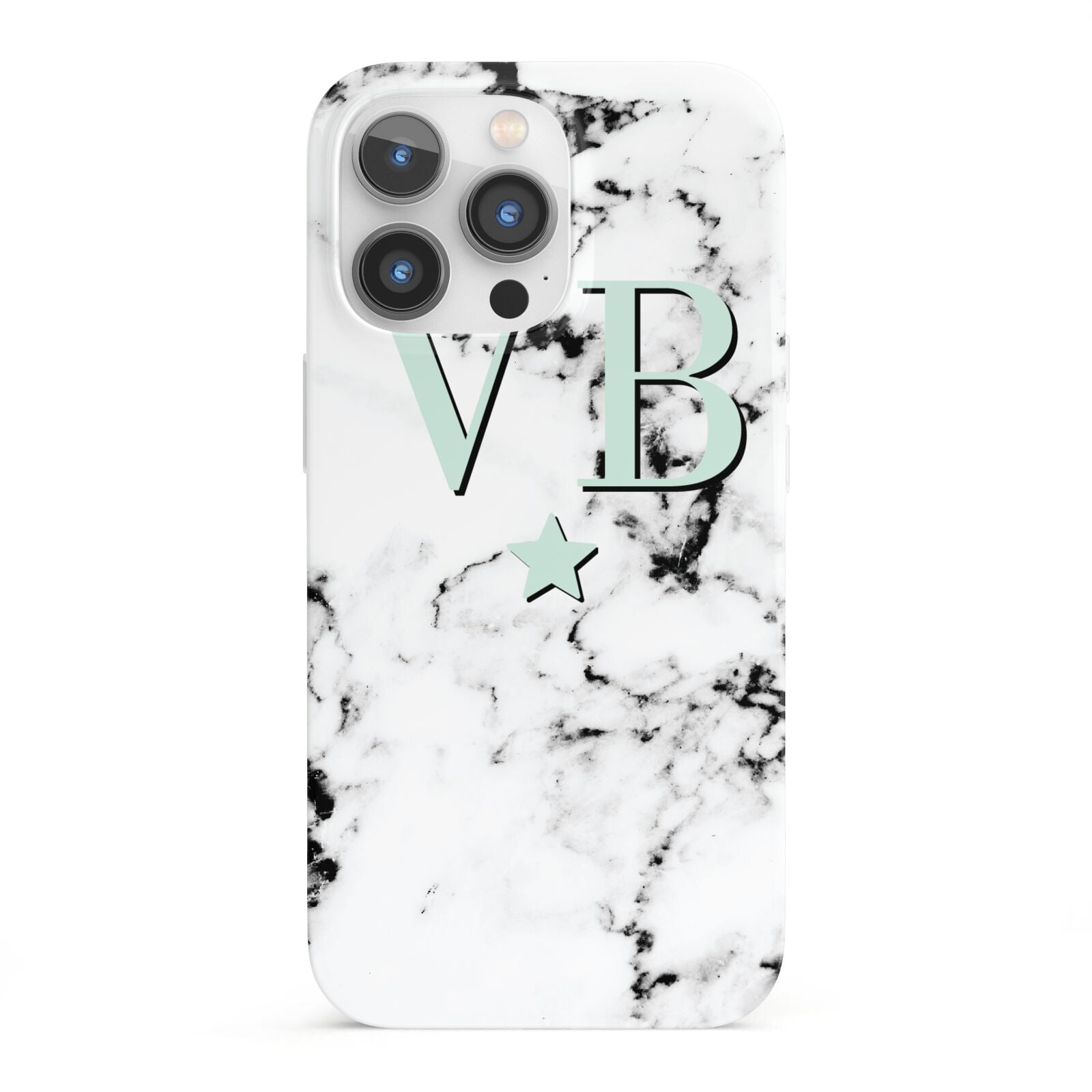 Personalised Mint Star With Monogram Marble iPhone 13 Pro Full Wrap 3D Snap Case