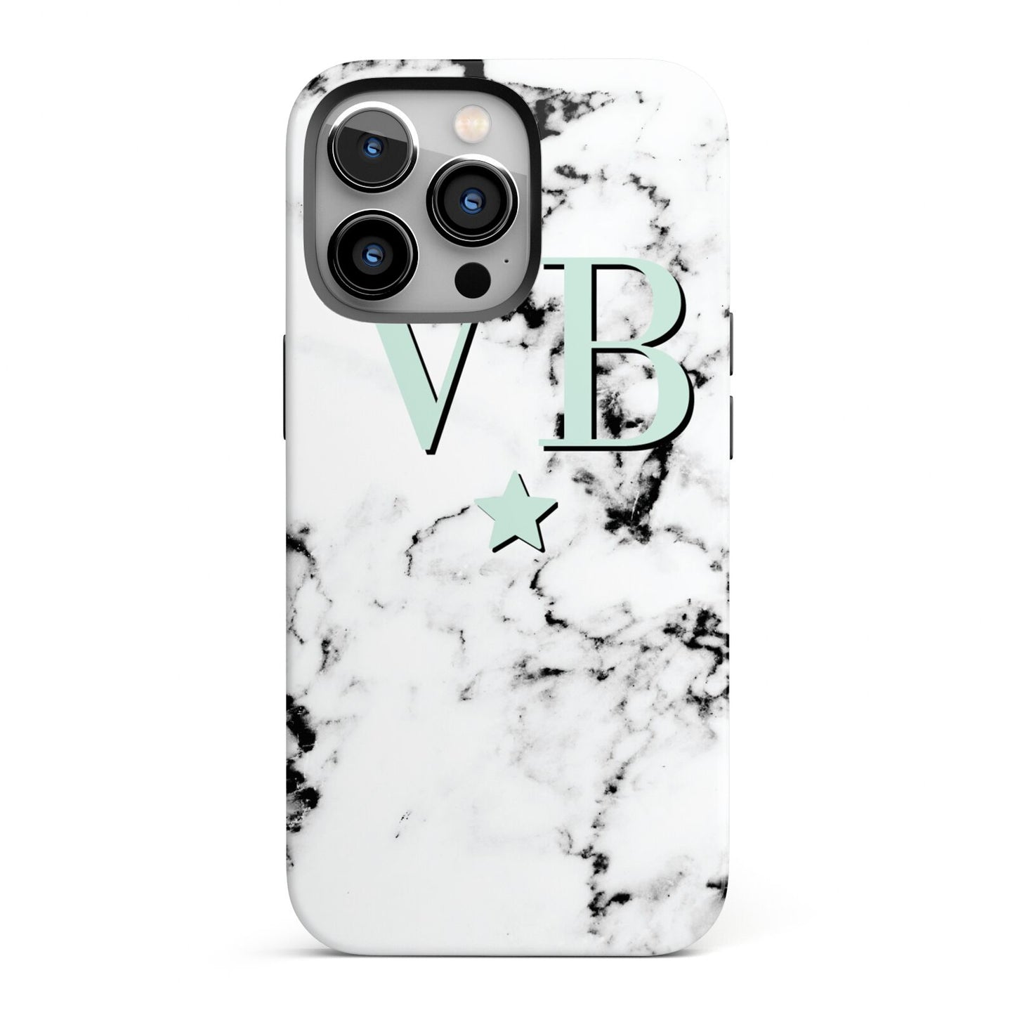 Personalised Mint Star With Monogram Marble iPhone 13 Pro Full Wrap 3D Tough Case