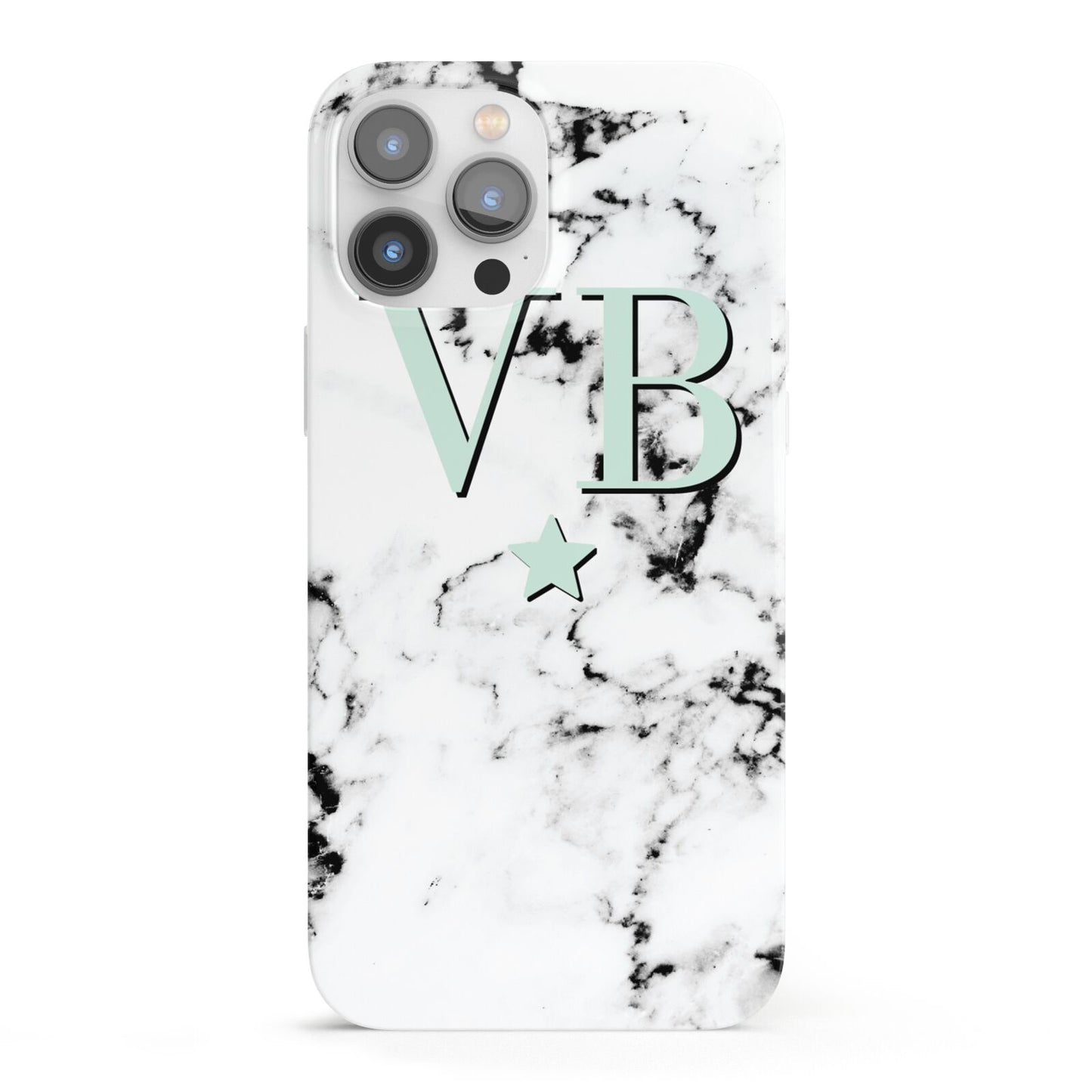 Personalised Mint Star With Monogram Marble iPhone 13 Pro Max Full Wrap 3D Snap Case