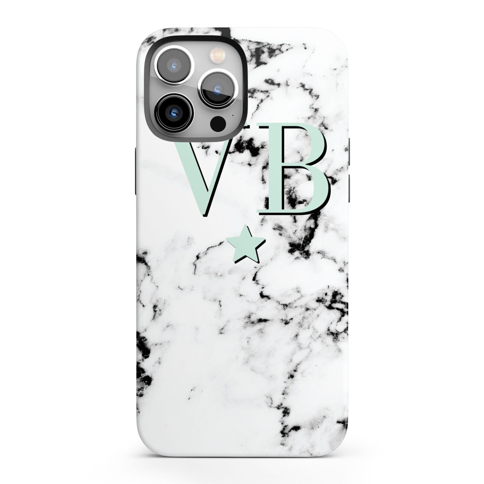 Personalised Mint Star With Monogram Marble iPhone 13 Pro Max Full Wrap 3D Tough Case