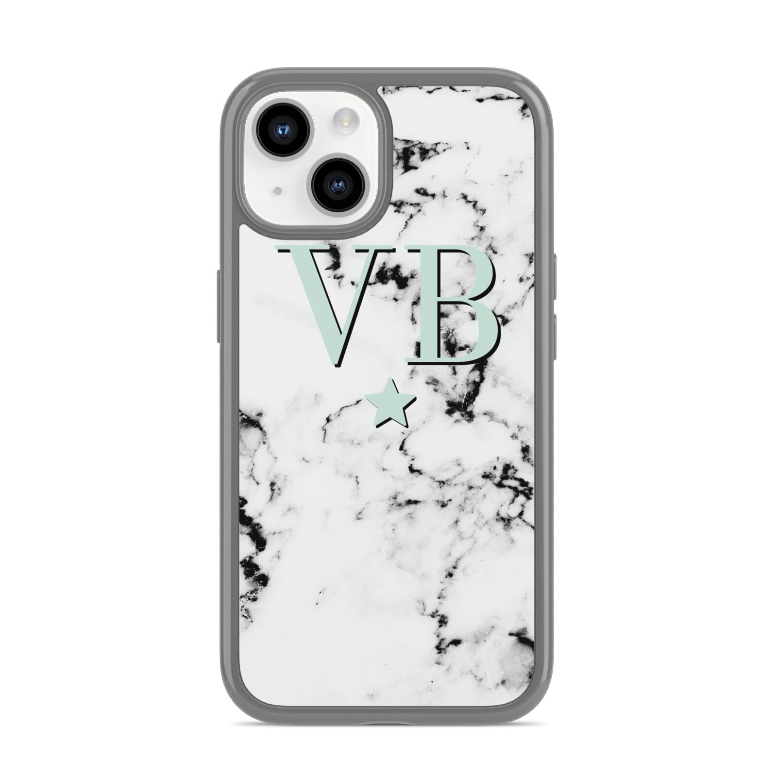 Personalised Mint Star With Monogram Marble iPhone 14 Clear Tough Case Starlight