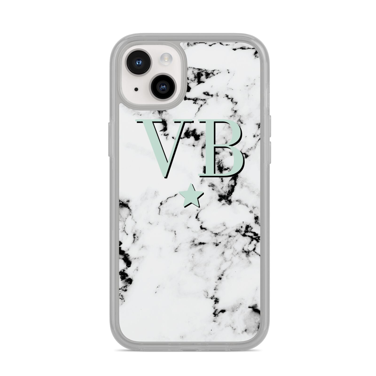 Personalised Mint Star With Monogram Marble iPhone 14 Plus Clear Tough Case Starlight