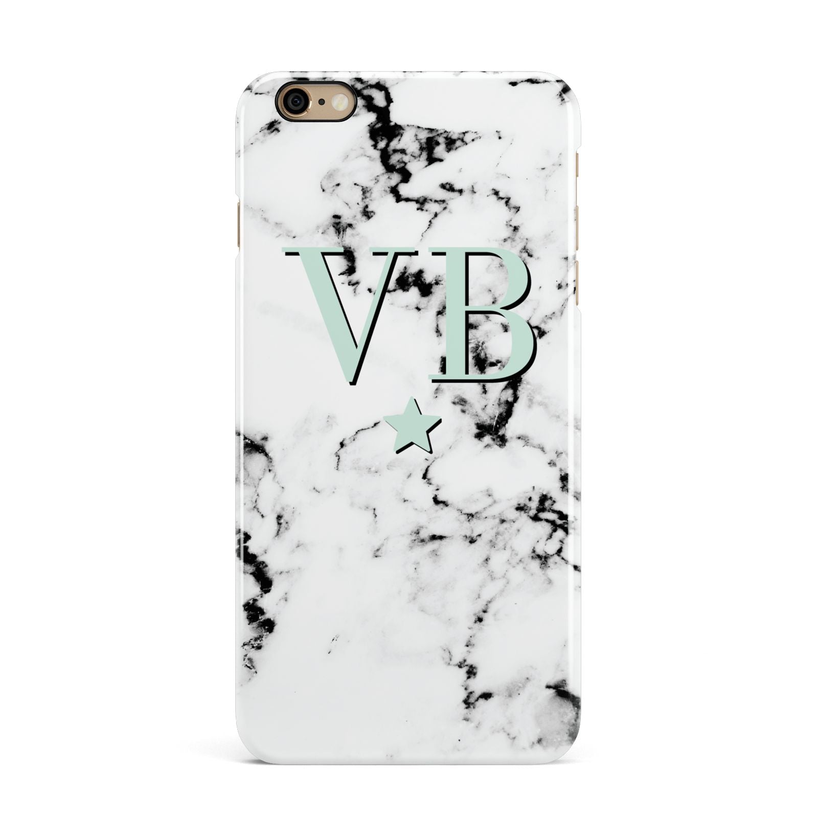 Personalised Mint Star With Monogram Marble iPhone 6 Plus 3D Snap Case on Gold Phone