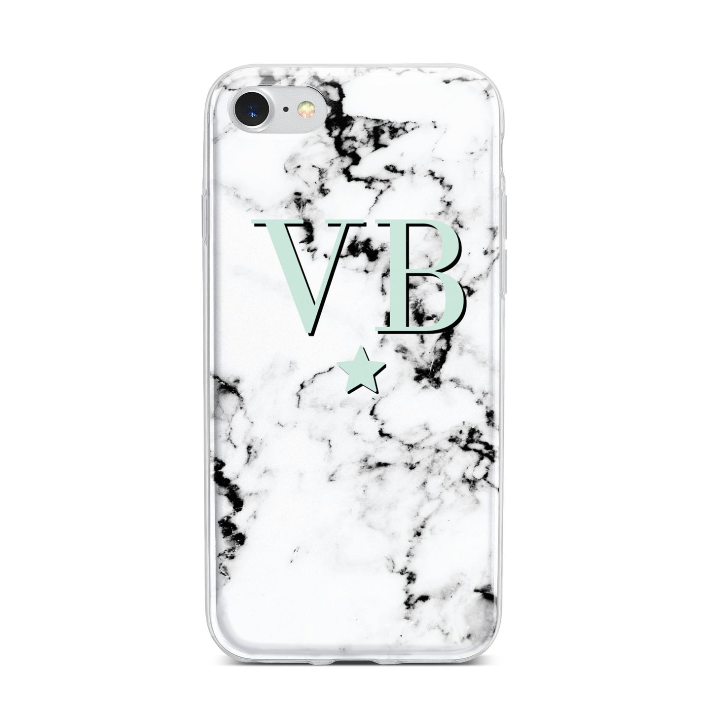 Personalised Mint Star With Monogram Marble iPhone 7 Bumper Case on Silver iPhone