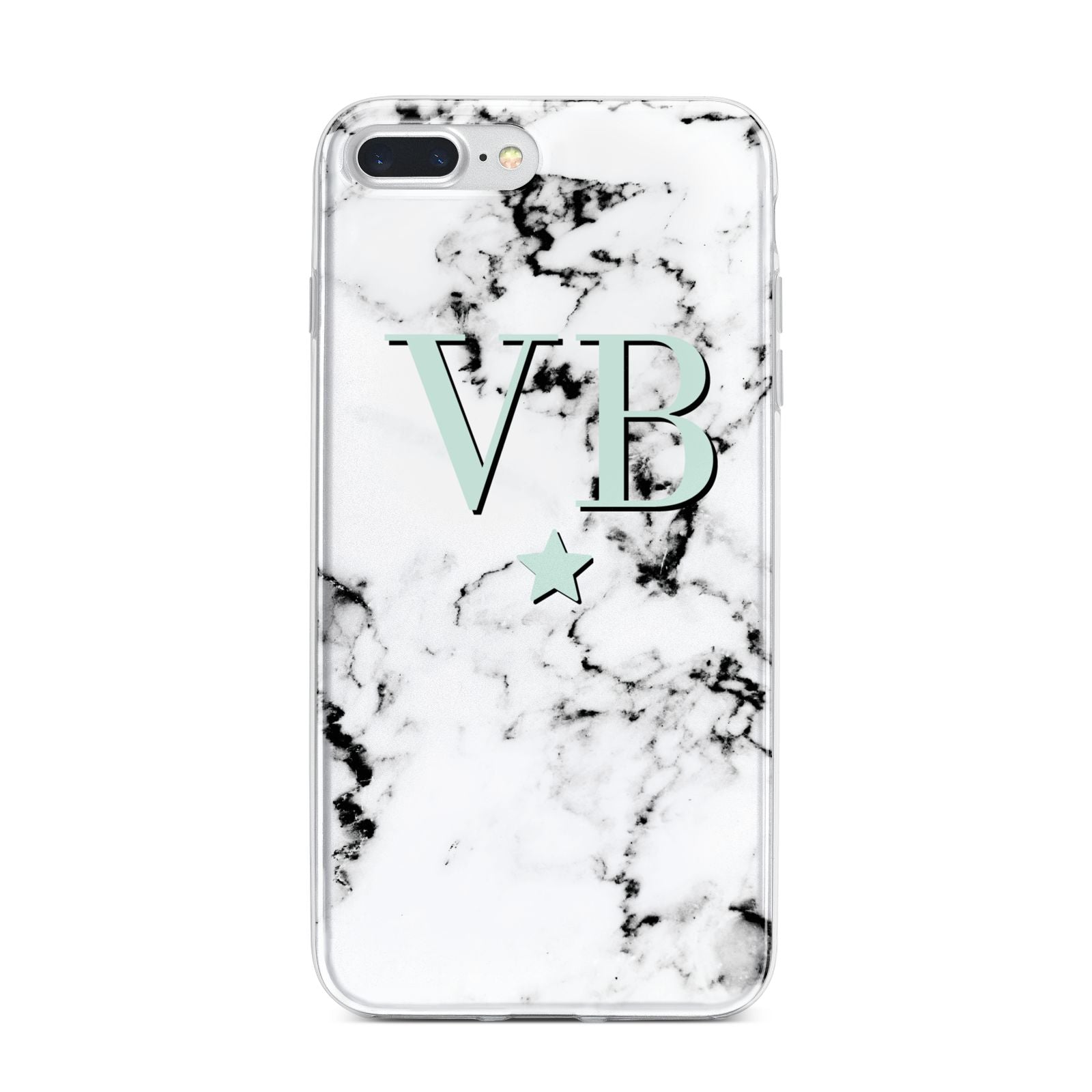 Personalised Mint Star With Monogram Marble iPhone 7 Plus Bumper Case on Silver iPhone