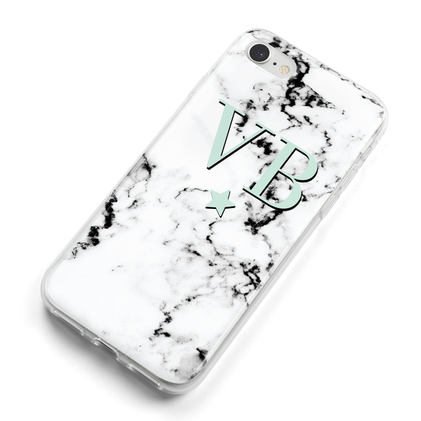 Personalised Mint Star With Monogram Marble iPhone 8 Bumper Case on Silver iPhone Alternative Image