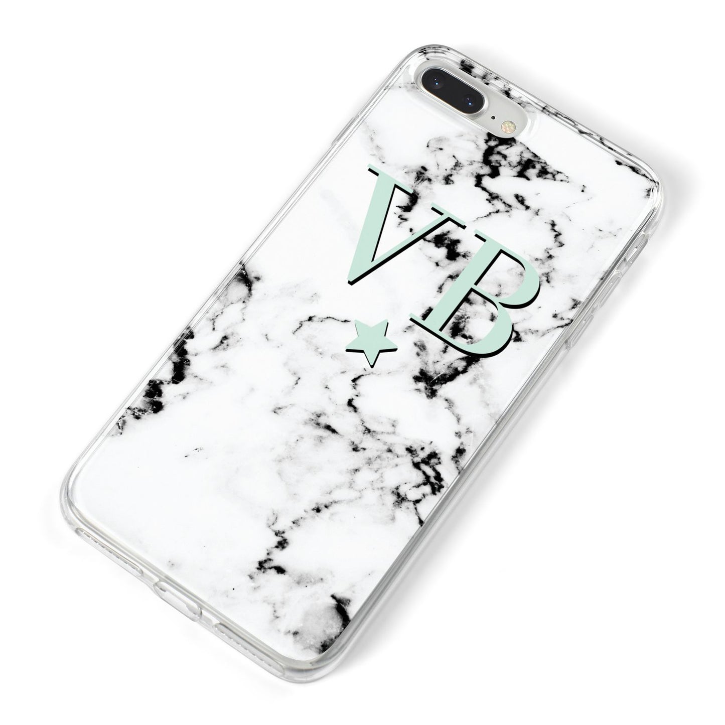 Personalised Mint Star With Monogram Marble iPhone 8 Plus Bumper Case on Silver iPhone Alternative Image