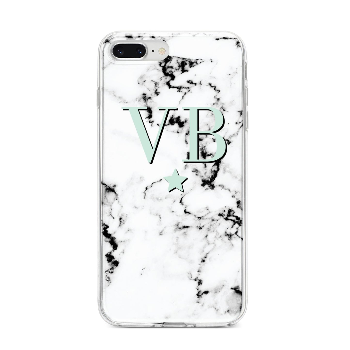 Personalised Mint Star With Monogram Marble iPhone 8 Plus Bumper Case on Silver iPhone