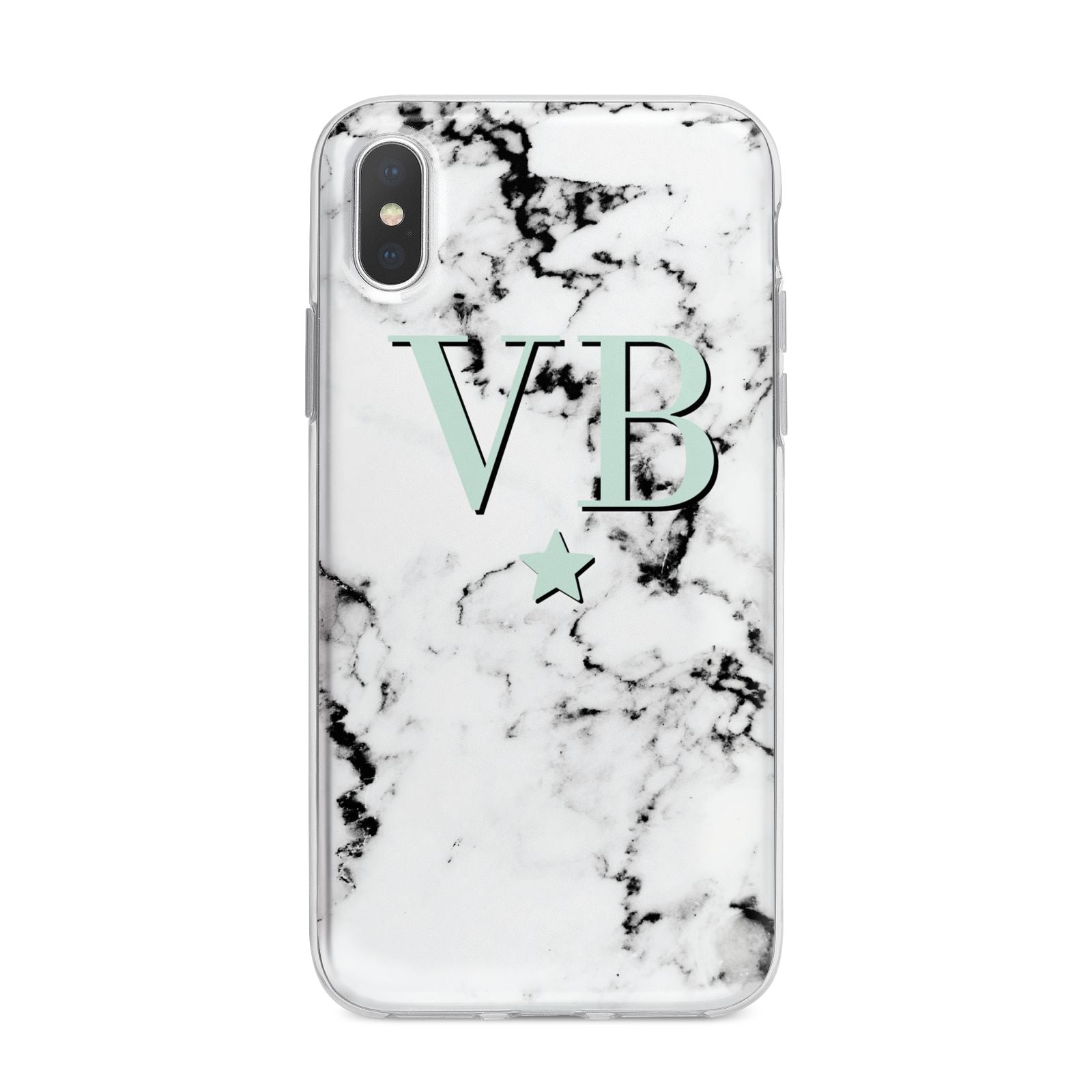 Personalised Mint Star With Monogram Marble iPhone X Bumper Case on Silver iPhone Alternative Image 1