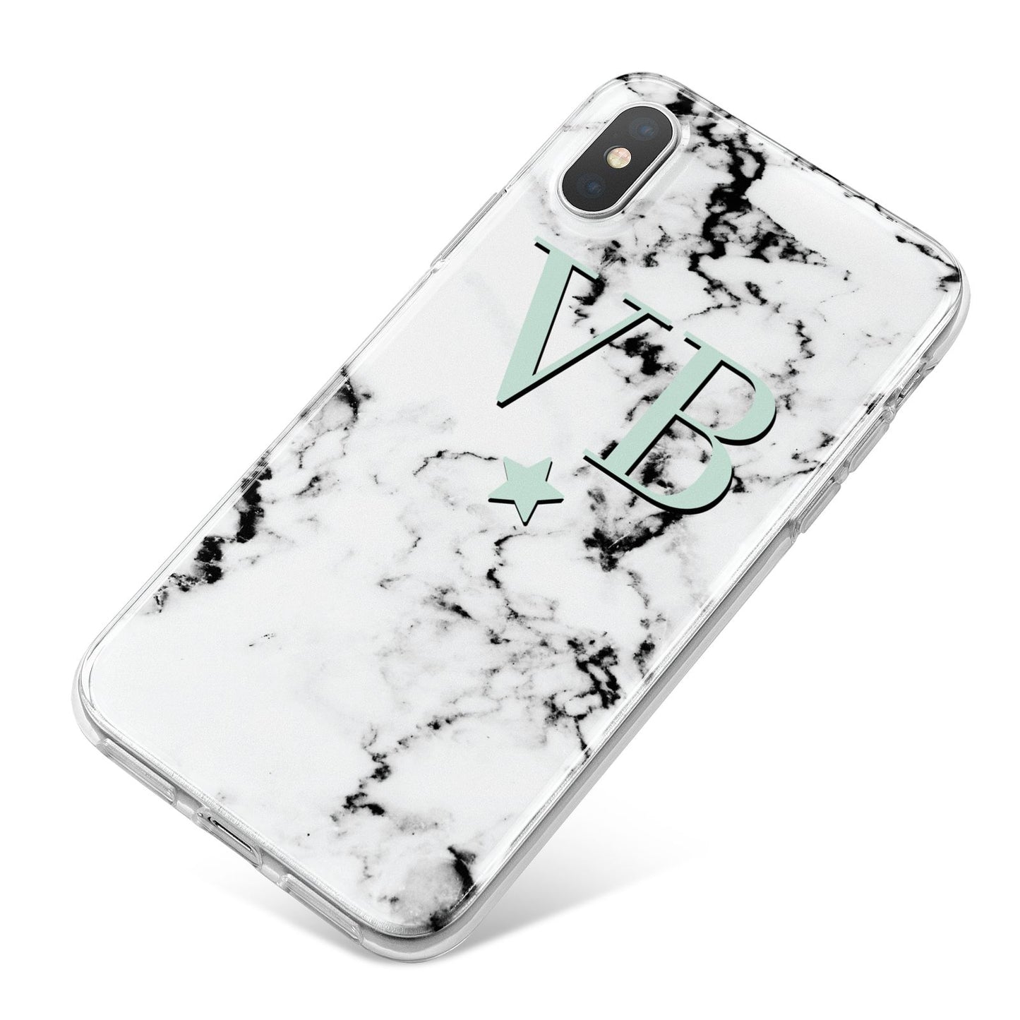 Personalised Mint Star With Monogram Marble iPhone X Bumper Case on Silver iPhone