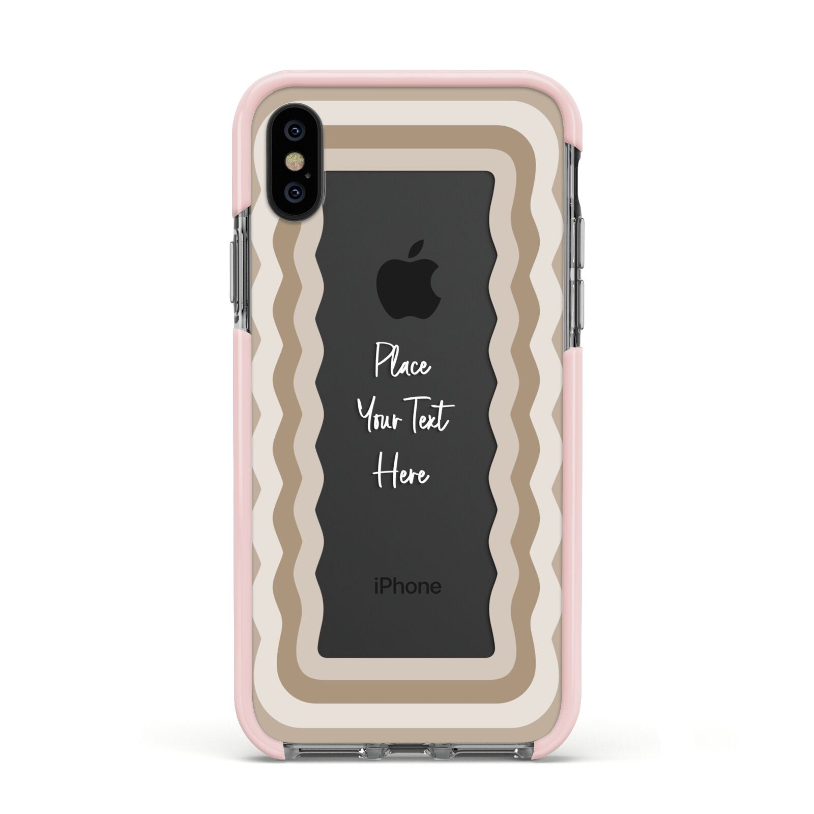 Personalised Mirrored Apple iPhone Xs Impact Case Pink Edge on Black Phone