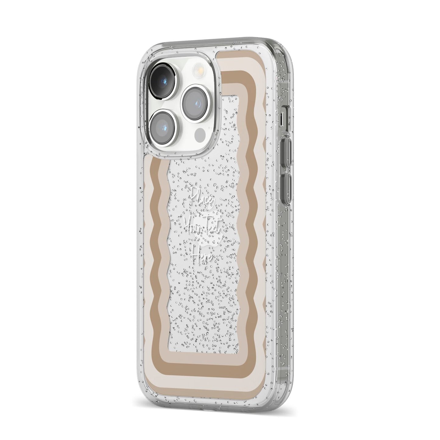 Personalised Mirrored iPhone 14 Pro Glitter Tough Case Silver Angled Image