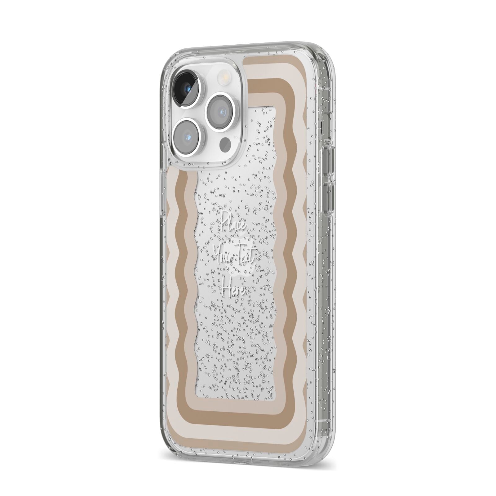 Personalised Mirrored iPhone 14 Pro Max Glitter Tough Case Silver Angled Image