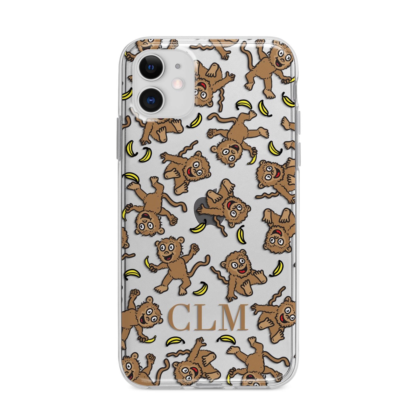 Personalised Monkey Initials Apple iPhone 11 in White with Bumper Case