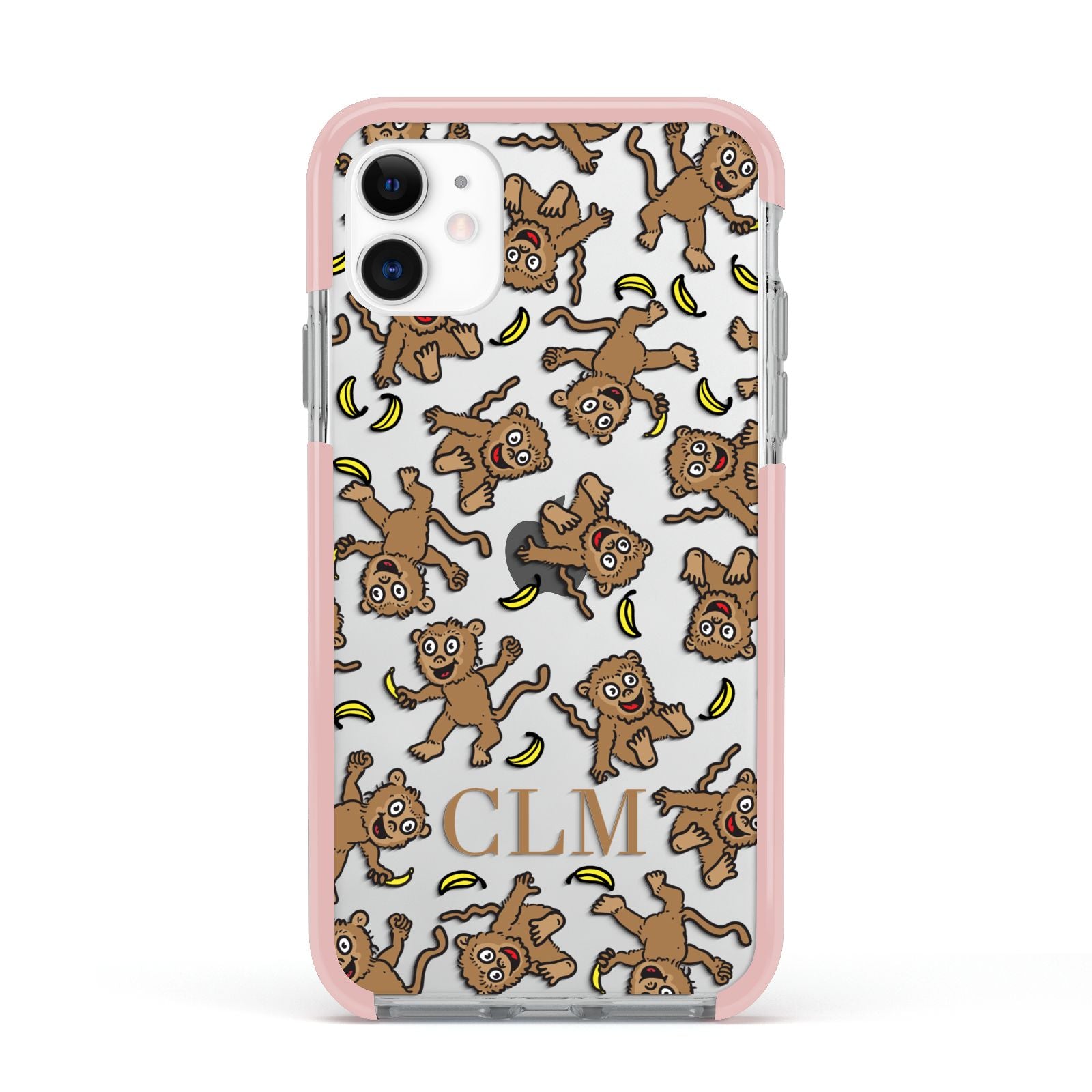 Personalised Monkey Initials Apple iPhone 11 in White with Pink Impact Case