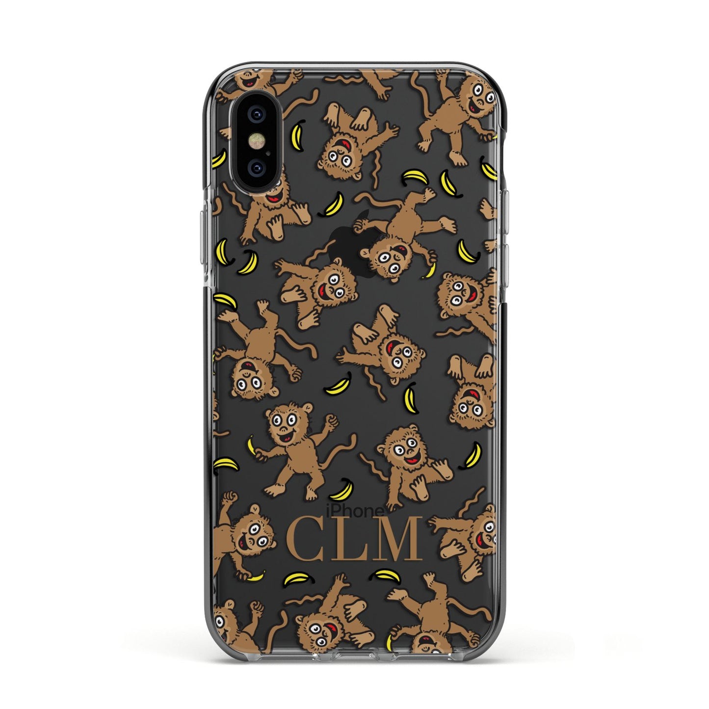 Personalised Monkey Initials Apple iPhone Xs Impact Case Black Edge on Black Phone