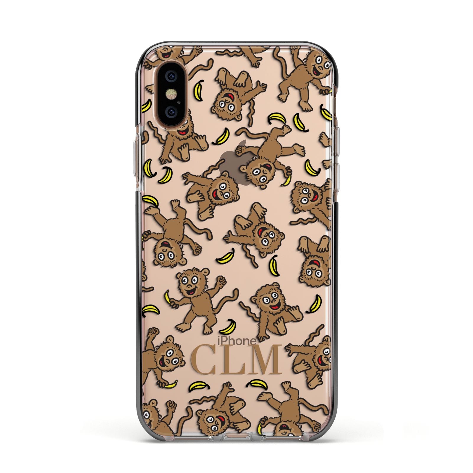 Personalised Monkey Initials Apple iPhone Xs Impact Case Black Edge on Gold Phone