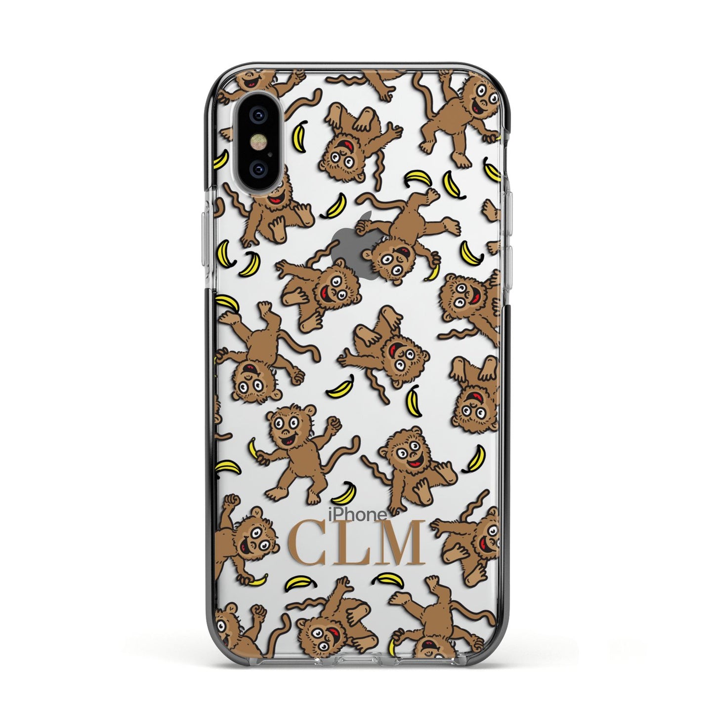 Personalised Monkey Initials Apple iPhone Xs Impact Case Black Edge on Silver Phone