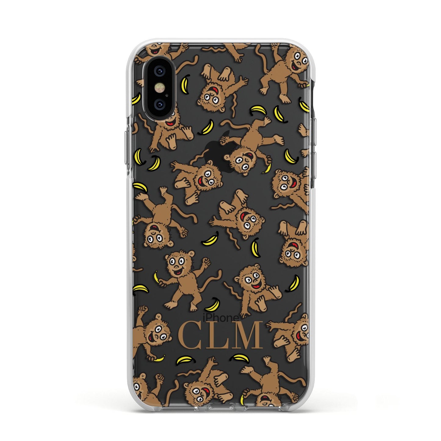 Personalised Monkey Initials Apple iPhone Xs Impact Case White Edge on Black Phone